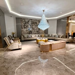 Leopard Jacquard L-Shape Sofa Set with Button Tufting Craftsmanship, Snake-Head Armrests & Braided Stainless Steel Legs